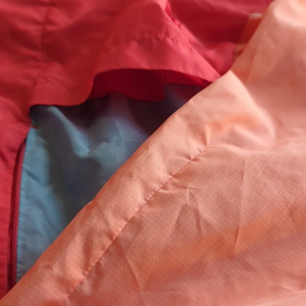 Adidas Logo Windbreaker Color Block Red Peach Track Nylon Jacket Size M Vented - Picture 4 of 7